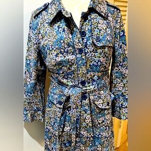 Elevenses Floral Trench Coat Pockets Button Up Tie Belt Cotton Anthropologie 8